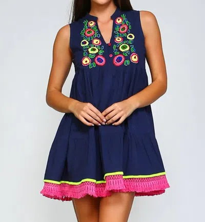 Velzera Beaded And Fringe Bohemian Mini Dress In Blue In Blue