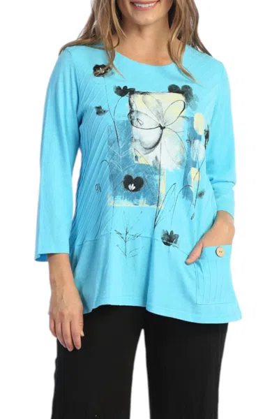 Jess & Jane Love Story Mineral Washed Contrast Tunic Top In Aqua In Blue
