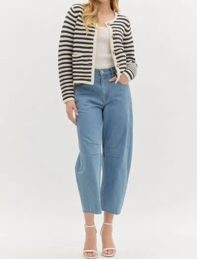 Entro Striped Cardigan In Black/cream In Black