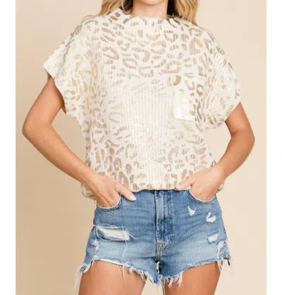 JODIFL METALLIC LEOPARD PRINT KNIT TOP IN IVORY 