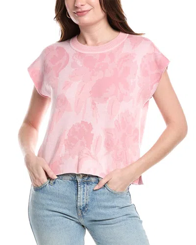 Splendid Flora Floral Jacquard Short Sleeve Sweater In Pink
