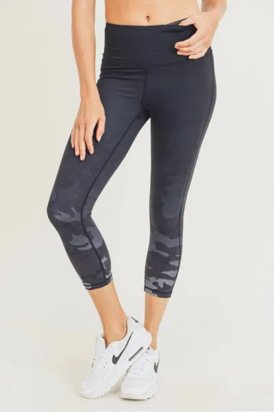 Mono B Camo Tip Ombre Print High Waisted Capri Leggings In Black In Black