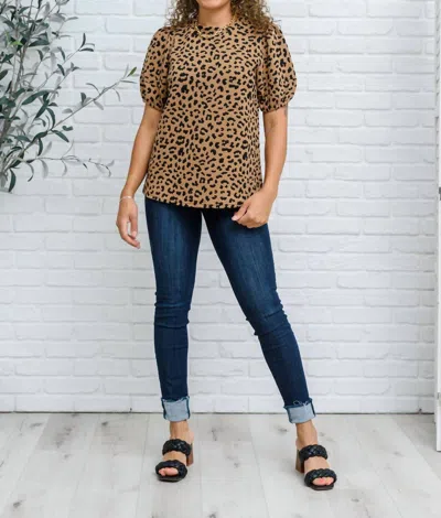 Hailey & Co Spotted Animal Print Blouse In Brown In Brown