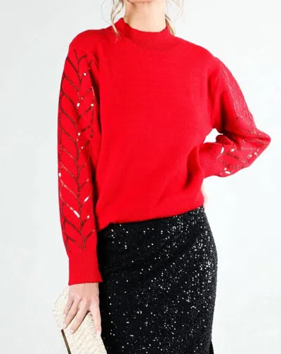 Vine & Love Sequin Detail Sweater In Red In Red