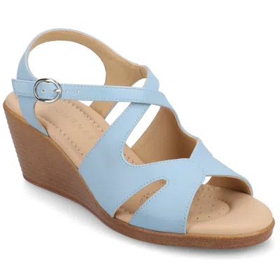 Journee Women's Kedzieii Medium And Wide Width Wedge Sandals In Blue