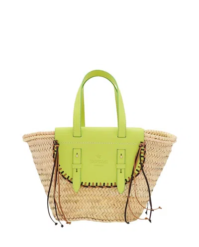 Cuba Lab Tropicana Straw And Leather Tote Bag In Yellow