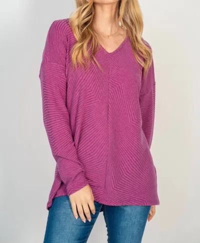 White Birch Zig Zag Knit V-neck Top In Magenta In Pink