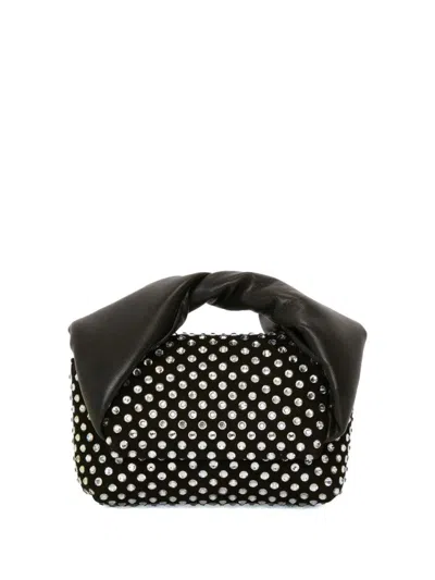 Jw Anderson J. W.anderson Leather Nano Twister Mini Bag Embellished With Rhinestones In Black