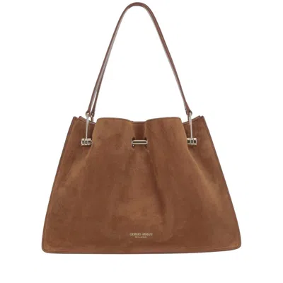 Giorgio Armani Small Suede Shopper Bag In Brown