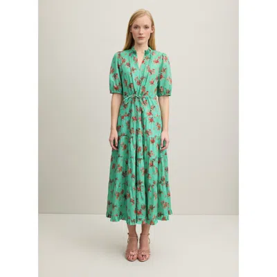 Lk Bennett Hedy Tiered Ruffle Tie Waist Cotton Dress In Green