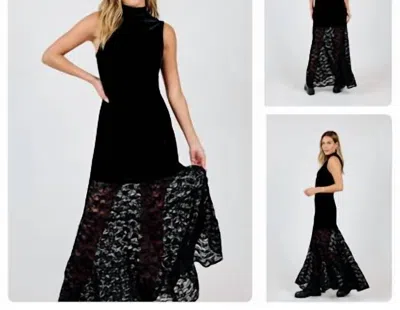 Sadie & Sage Velvet Lace Contrast Maxi Dress In Black In Black