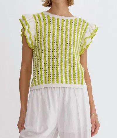 Entro Striped Knit Top In Lime In Green