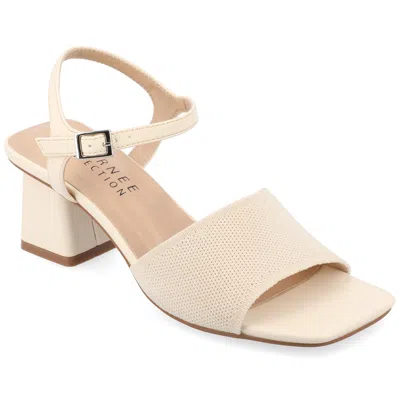 Journee Collection Knit Block Heel Sandal In Beige