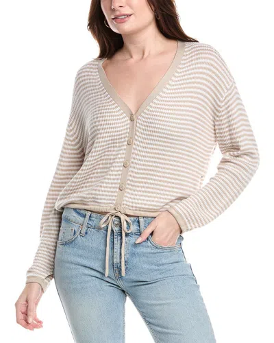 Splendid Bri Stripe Rib Blouson Sleeve Cardigan In Brown