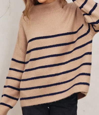 Dress Forum Zoey High Neck Striped Sweater In Taupe/navy Stripes In Multi