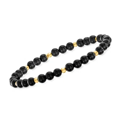 Rs Pure By Ross-simons 5mm Onyx Bead Stretch Bracelet With 14kt Yellow Gold In Multi