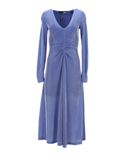 ROTATE BIRGER CHRISTENSEN SIERRA RUCHED METALLIC MIDI DRESS IN BLUE POLYAMIDE 