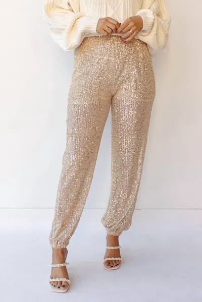 Pol Last Minute Plans Sequine Pants In Gold/beige In Multi
