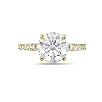 Diana M. 18kt Yellow Gold Round Lab Grown Diamond Engagement Ring With 10 Ct Center And 1 Cts On Sides In Yellow