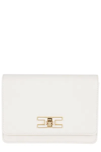 Elisabetta Franchi Cream-colored Bag With A Gold Chain Shoulder Strap In White