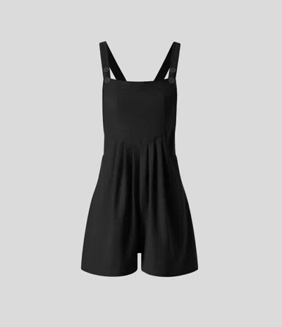 Halara Adjustable Strap Button Multiple Pockets Plicated Waffle Casual Short Overalls In Black In Black