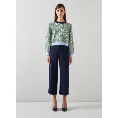 Lk Bennett Keaton Button Detail Crop Straight Leg Trousers In Blue
