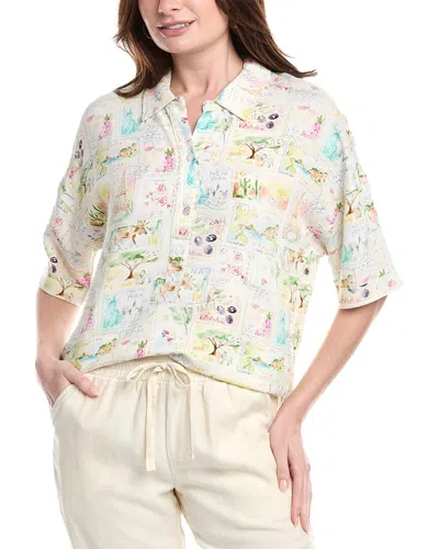 Shop Splendid Coastal Postcard Linen-blend Top In Yellow