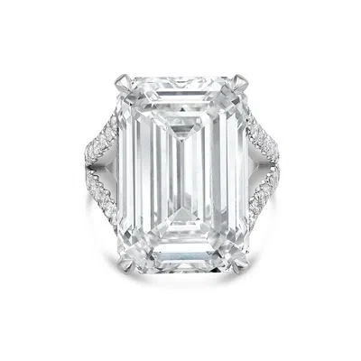 Diana M. Platinum Lab Grown Diamond Engagement Ring With A 15ct Emerald Center And 1.50 Cts On The Split Shan In White