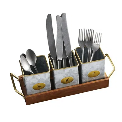 47th & Main Utensil Caddy In Metal/wood Combo