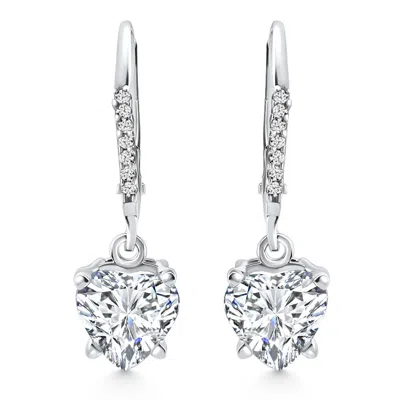 Pompeii3 2.07ct Tw Heart Diamond Dangle Lever Back Hoops 14k White Gold Lab Grown In Multi