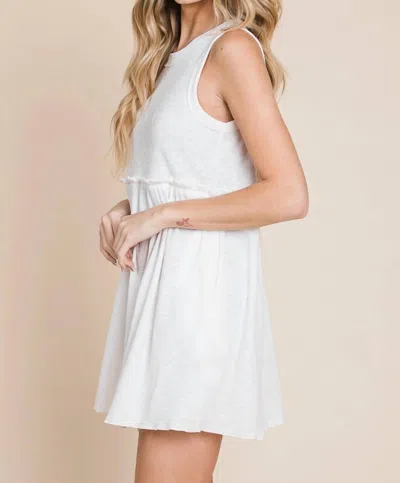 Heyson Slub Rib Babydoll Dress With Pockets In White In White