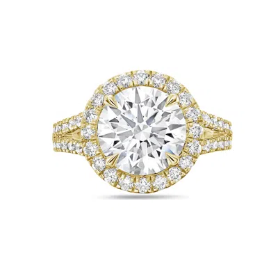 Diana M. 18kt Yellow Gold Round Lab Grown Diamond Engagement Ring With 10 Ct Center And 1.50 Cts On Sides In Yellow