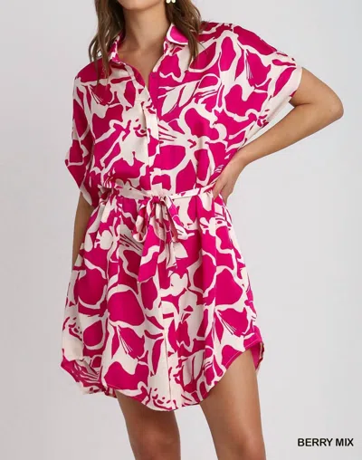 Umgee Abstract Floral Print Button Down Dress In Berry Mix In Multi