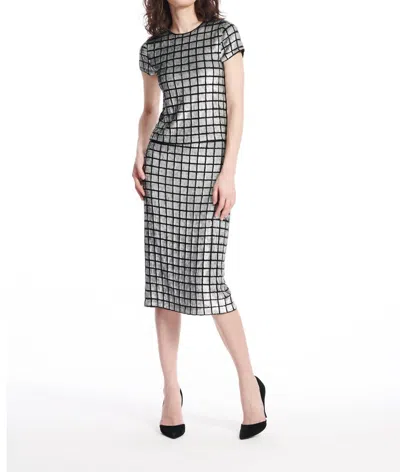 Emily Shalant Beaded Checkboard Pattern Midi Skirt In Silver/black In Silver