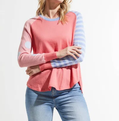 ZAKET & PLOVER SPOTS AND STRIPES SWEATER IN FLAMINGO 