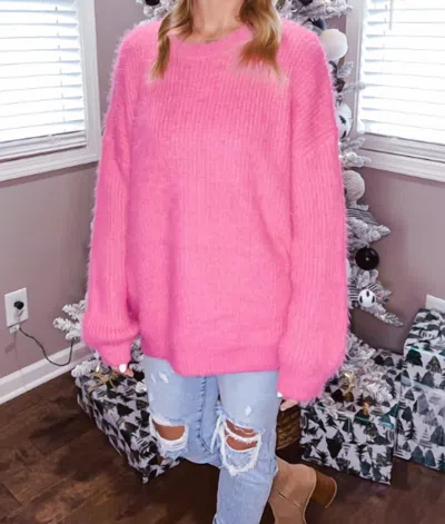 MERCI HARPER FUZZY EYELASH SWEATER IN PINK 