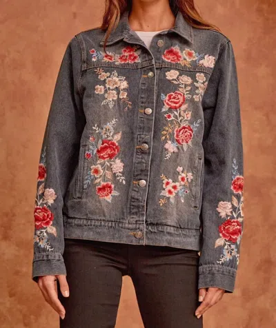 ANDREE BY UNIT LOVELY VISIONS FLOWER EMBROIDERED JACKET IN CHARCOAL 