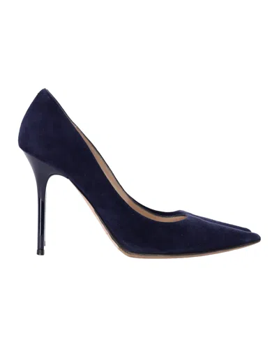 Jimmy Choo Abel Pointed Toe Pumps In Navy Blue Suede