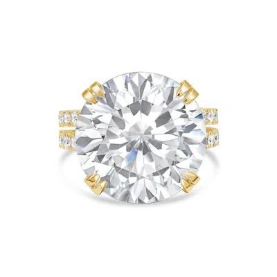 Diana M. 18kt Yellow Gold Round Lab Grown Diamond Engagement Ring With 3 Ct Center And 1 Ct On The Splitshank In Yellow