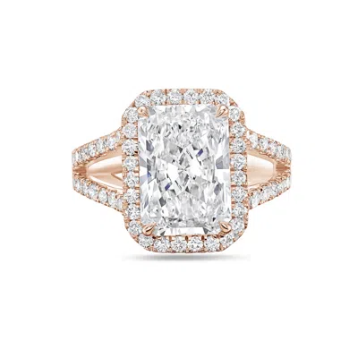 Diana M. 18kt Rose Gold Radiant Lab Grown Diamond Engagement Ring With 10 Ct Center And 1.50 Cts On Sides In Pink