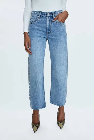 Pistola Lexi Mid Rise Bowed Straight Jean In Light Blue Denim Wash In Blue