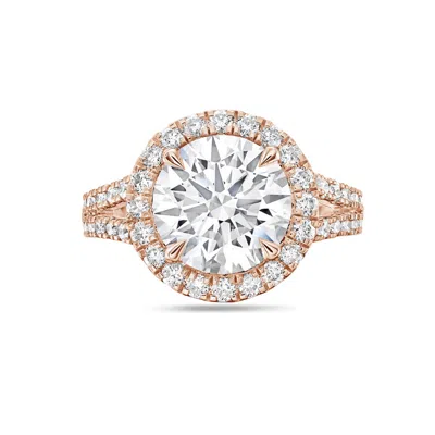 Diana M. 18kt Rose Gold Round Lab Grown Diamond Engagement Ring With 4 Ct Center And 1.25 Cts On Sides In Pink