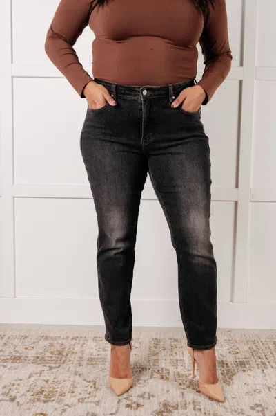 Judy Blue Mid Rise Control Top Slim Jeans In Washed Out Black In Multi