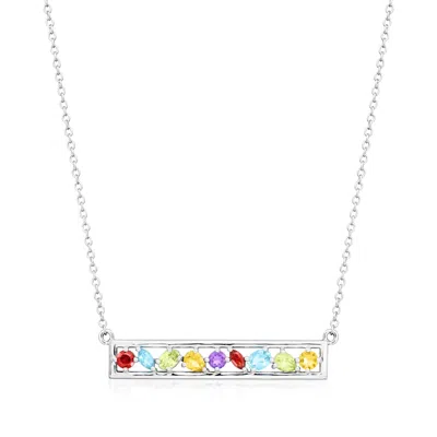 Ross-simons Multi-gemstone Bar Necklace In Sterling Silver In Multi
