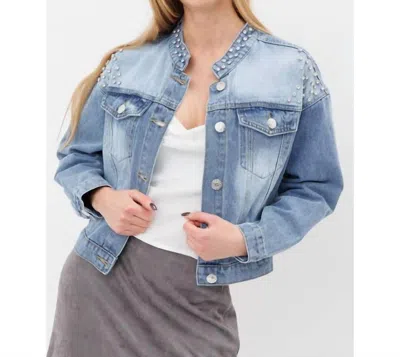 Vocal Apparel Rhinestone Trimmed Jacket In Denim In Multi