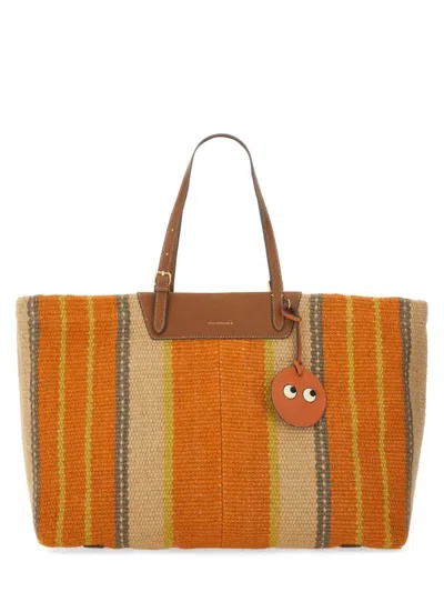 Shop Anya Hindmarch Textured Tote Bag With Stripe Design In Multi