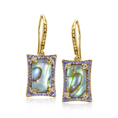 Ross-simons Abalone Shell Doublet Drop Earrings With . Iolites In 18kt Gold Over Sterling In White