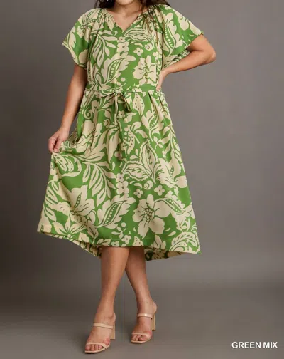 Umgee Tie Waist Midi Dress In Green In Green