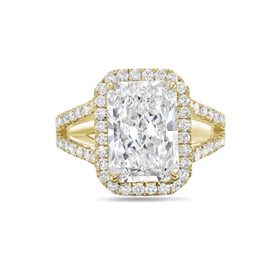 Diana M. 14kt Yellow Gold Radiant Lab Grown Diamond Engagement Ring With 2 Ct Center And 1.25 Cts On Sides In Yellow