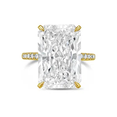 Diana M. 18kt Yellow Gold Lab Grown Diamond Engagement Ring With 5 Ct Radiant Center And 0.50 Cts On Sides In Yellow